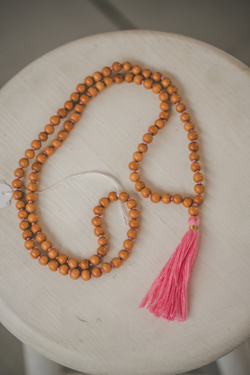 SANDALWOOD PINK MALA NECKLACE
